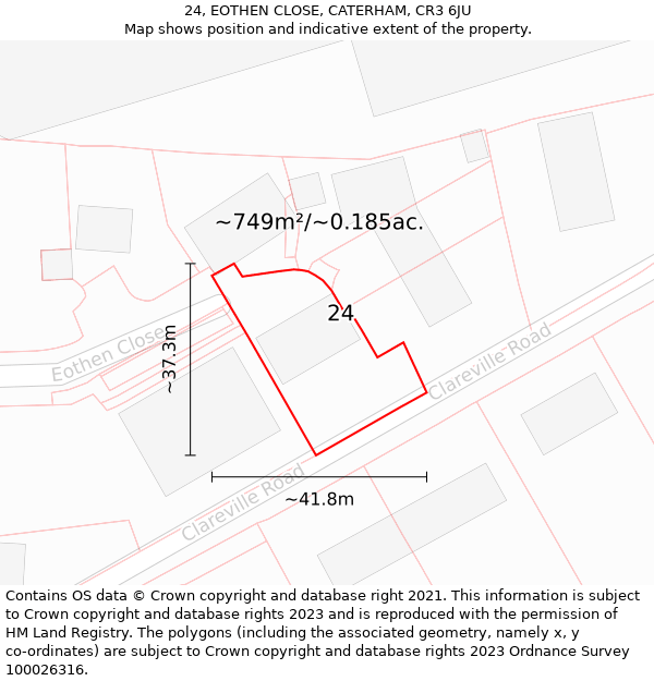 24, EOTHEN CLOSE, CATERHAM, CR3 6JU: Plot and title map