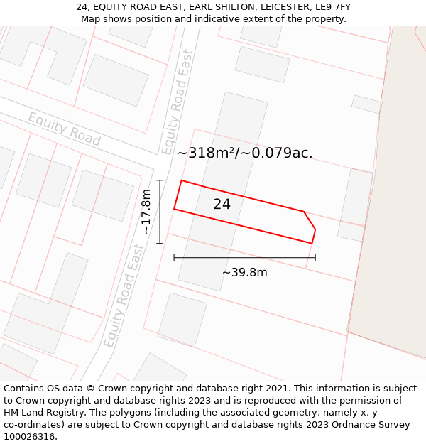 24, EQUITY ROAD EAST, EARL SHILTON, LEICESTER, LE9 7FY: Plot and title map