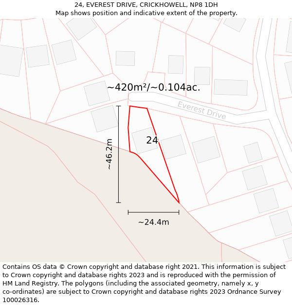 24, EVEREST DRIVE, CRICKHOWELL, NP8 1DH: Plot and title map