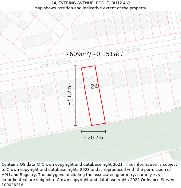 24, EVERING AVENUE, POOLE, BH12 4JQ: Plot and title map