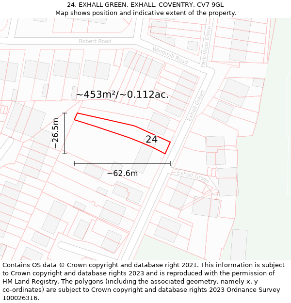 24, EXHALL GREEN, EXHALL, COVENTRY, CV7 9GL: Plot and title map