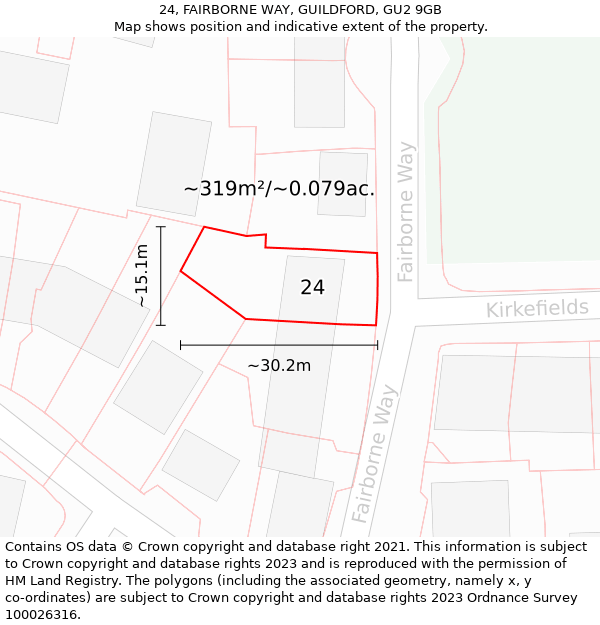 24, FAIRBORNE WAY, GUILDFORD, GU2 9GB: Plot and title map