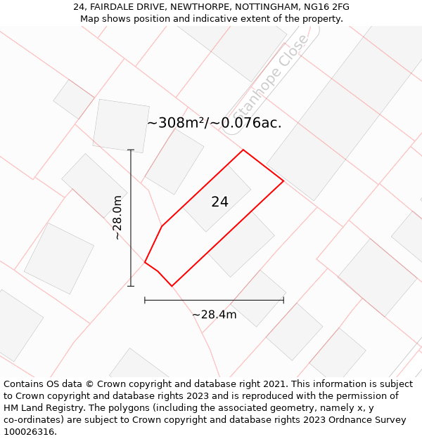 24, FAIRDALE DRIVE, NEWTHORPE, NOTTINGHAM, NG16 2FG: Plot and title map