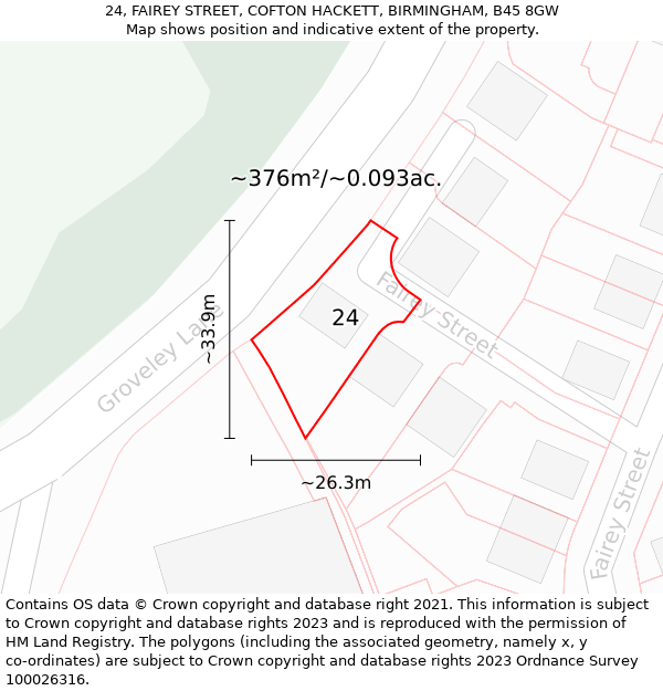 24, FAIREY STREET, COFTON HACKETT, BIRMINGHAM, B45 8GW: Plot and title map