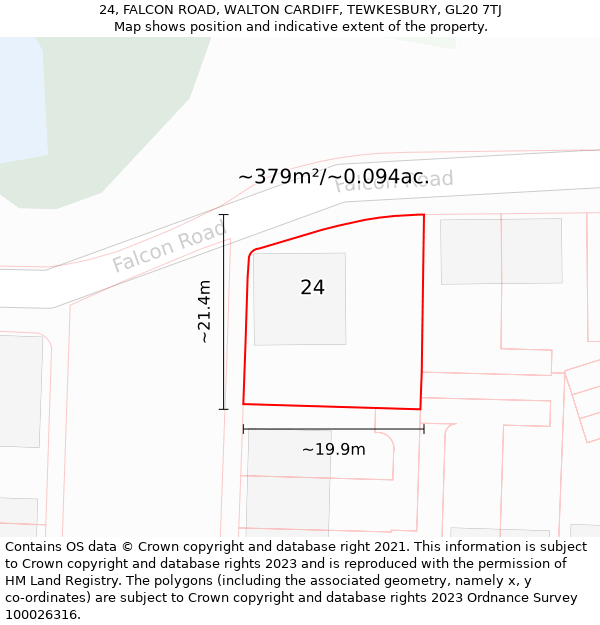 24, FALCON ROAD, WALTON CARDIFF, TEWKESBURY, GL20 7TJ: Plot and title map