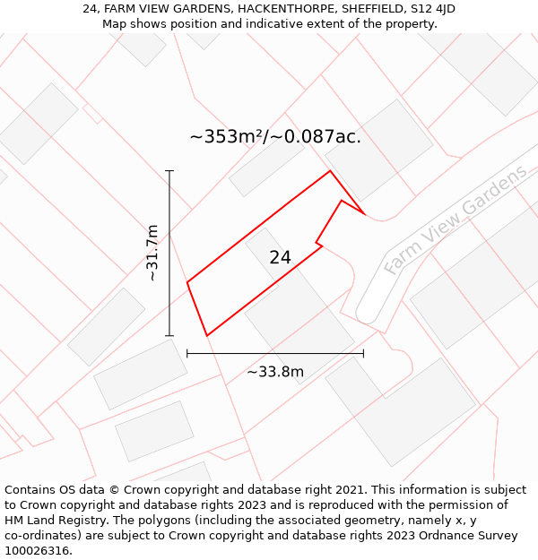 24, FARM VIEW GARDENS, HACKENTHORPE, SHEFFIELD, S12 4JD: Plot and title map