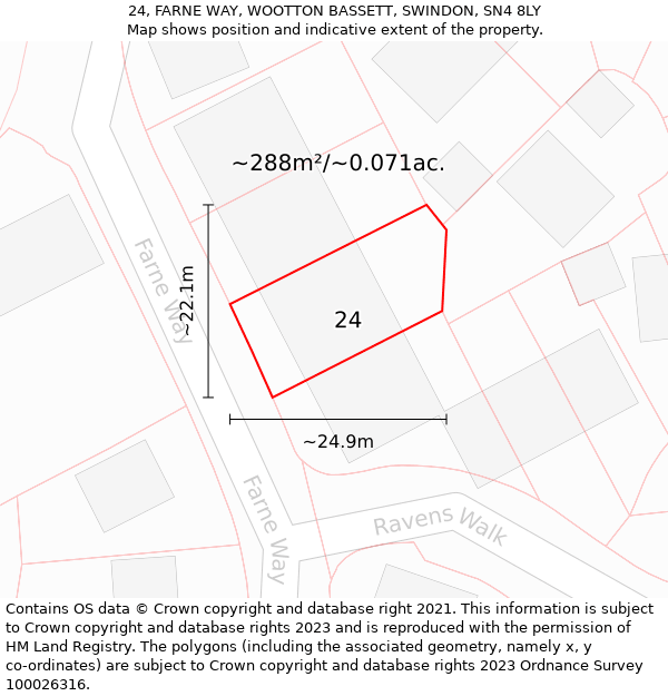 24, FARNE WAY, WOOTTON BASSETT, SWINDON, SN4 8LY: Plot and title map