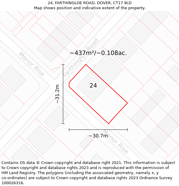 24, FARTHINGLOE ROAD, DOVER, CT17 9LD: Plot and title map