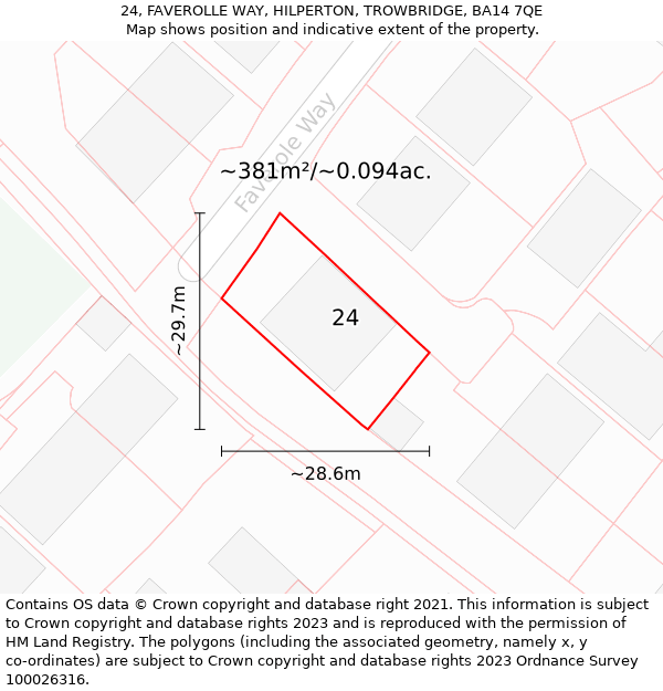 24, FAVEROLLE WAY, HILPERTON, TROWBRIDGE, BA14 7QE: Plot and title map