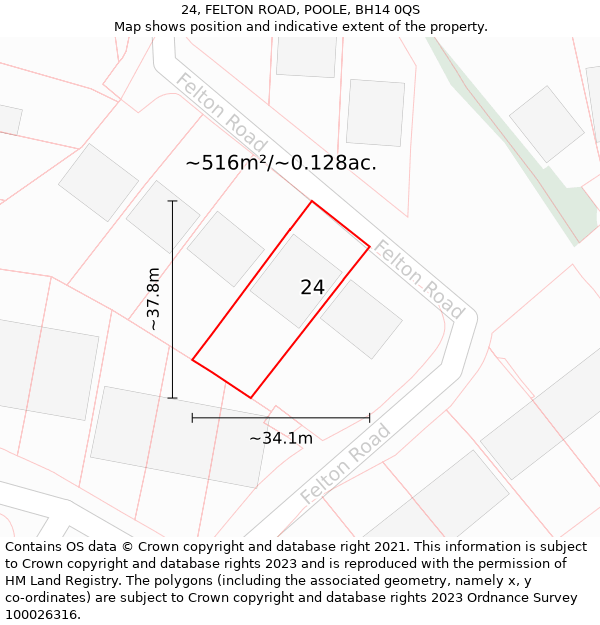 24, FELTON ROAD, POOLE, BH14 0QS: Plot and title map