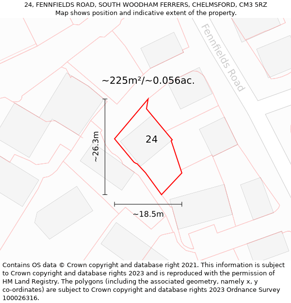 24, FENNFIELDS ROAD, SOUTH WOODHAM FERRERS, CHELMSFORD, CM3 5RZ: Plot and title map