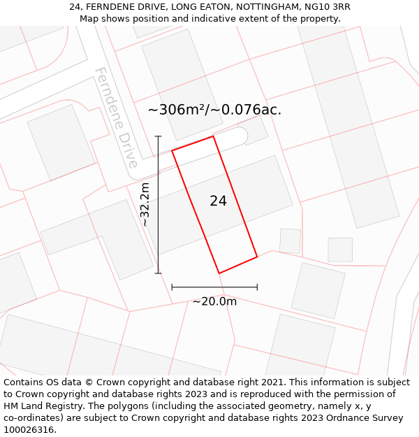 24, FERNDENE DRIVE, LONG EATON, NOTTINGHAM, NG10 3RR: Plot and title map