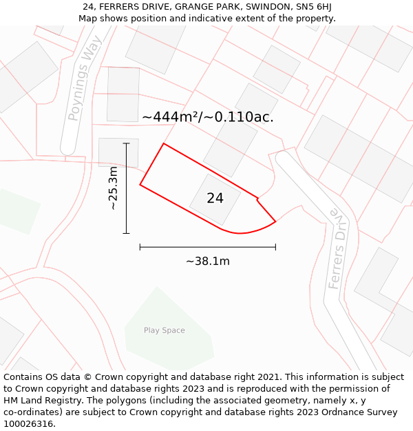 24, FERRERS DRIVE, GRANGE PARK, SWINDON, SN5 6HJ: Plot and title map