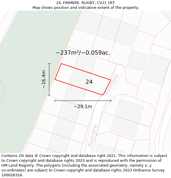 24, FINMERE, RUGBY, CV21 1RT: Plot and title map