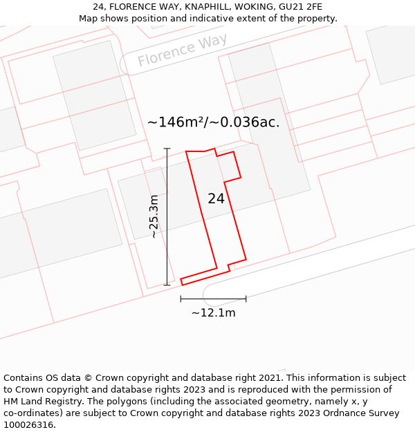 24, FLORENCE WAY, KNAPHILL, WOKING, GU21 2FE: Plot and title map