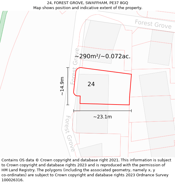 24, FOREST GROVE, SWAFFHAM, PE37 8GQ: Plot and title map
