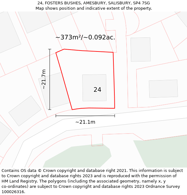 24, FOSTERS BUSHES, AMESBURY, SALISBURY, SP4 7SG: Plot and title map