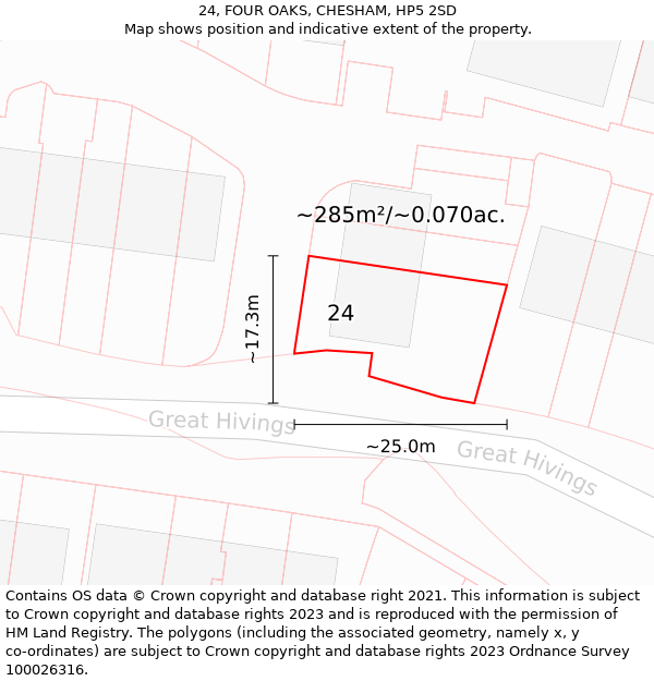 24, FOUR OAKS, CHESHAM, HP5 2SD: Plot and title map