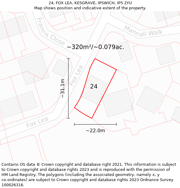 24, FOX LEA, KESGRAVE, IPSWICH, IP5 2YU: Plot and title map