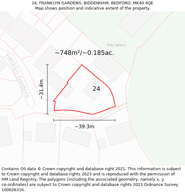 24, FRANKLYN GARDENS, BIDDENHAM, BEDFORD, MK40 4QE: Plot and title map