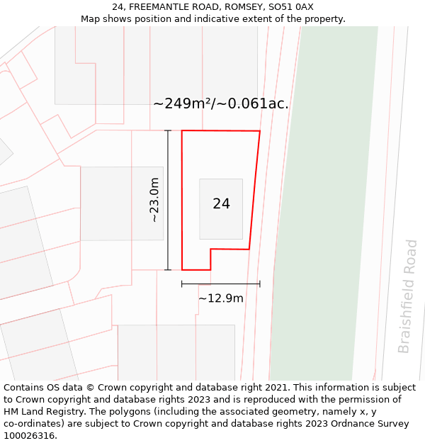 24, FREEMANTLE ROAD, ROMSEY, SO51 0AX: Plot and title map