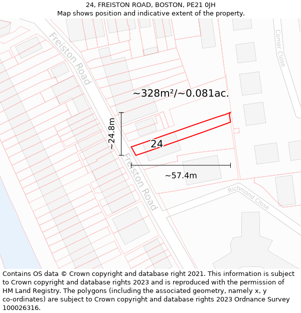 24, FREISTON ROAD, BOSTON, PE21 0JH: Plot and title map