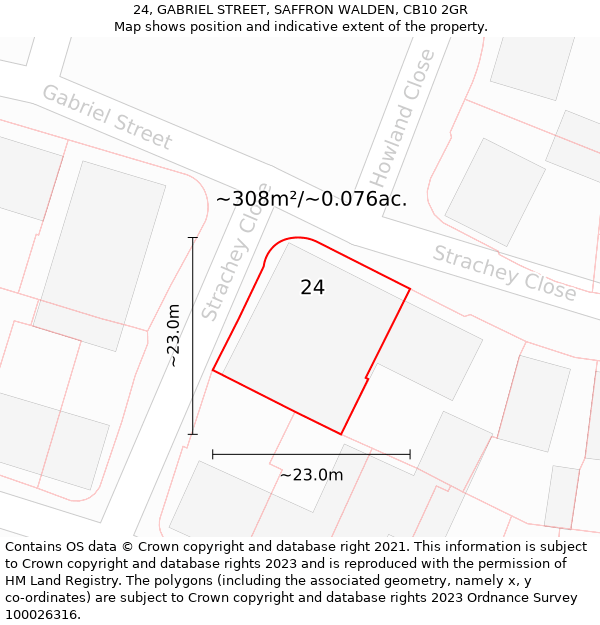 24, GABRIEL STREET, SAFFRON WALDEN, CB10 2GR: Plot and title map