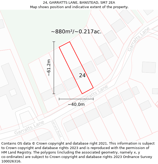 24, GARRATTS LANE, BANSTEAD, SM7 2EA: Plot and title map