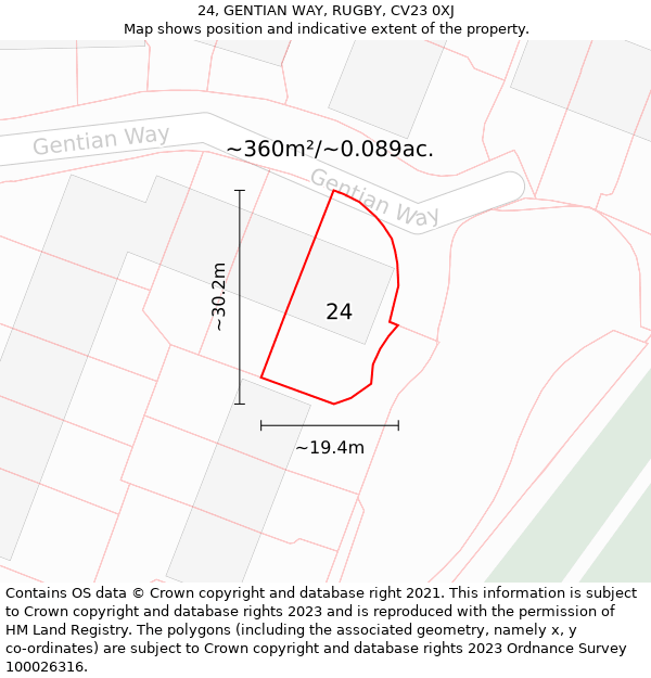 24, GENTIAN WAY, RUGBY, CV23 0XJ: Plot and title map