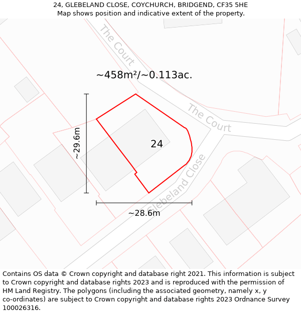 24, GLEBELAND CLOSE, COYCHURCH, BRIDGEND, CF35 5HE: Plot and title map