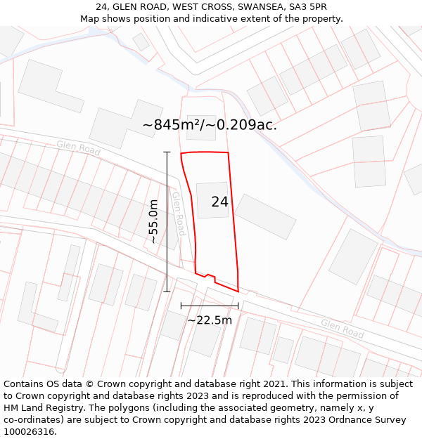 24, GLEN ROAD, WEST CROSS, SWANSEA, SA3 5PR: Plot and title map