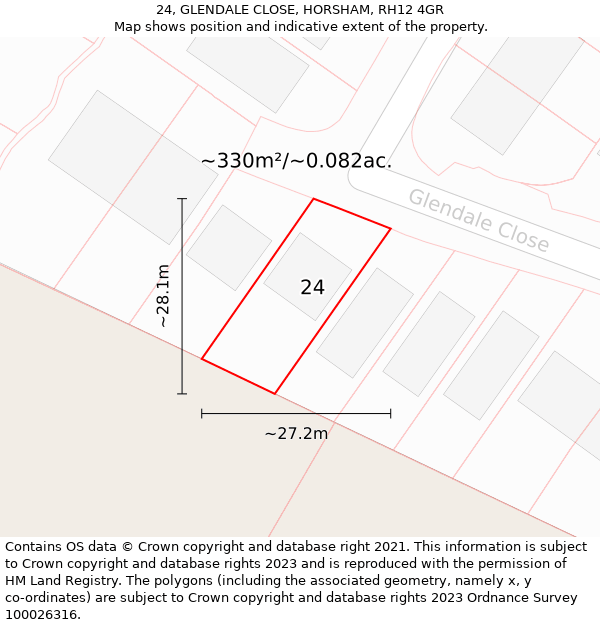 24, GLENDALE CLOSE, HORSHAM, RH12 4GR: Plot and title map