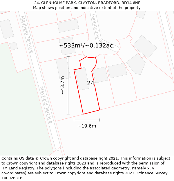 24, GLENHOLME PARK, CLAYTON, BRADFORD, BD14 6NF: Plot and title map