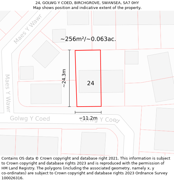 24, GOLWG Y COED, BIRCHGROVE, SWANSEA, SA7 0HY: Plot and title map