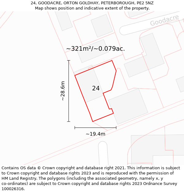 24, GOODACRE, ORTON GOLDHAY, PETERBOROUGH, PE2 5NZ: Plot and title map