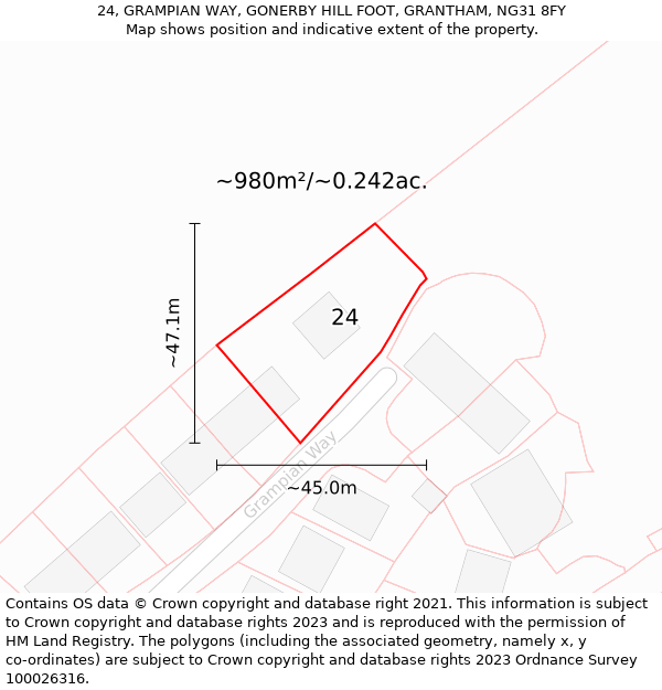 24, GRAMPIAN WAY, GONERBY HILL FOOT, GRANTHAM, NG31 8FY: Plot and title map