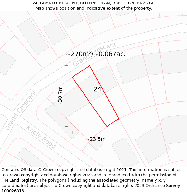 24, GRAND CRESCENT, ROTTINGDEAN, BRIGHTON, BN2 7GL: Plot and title map