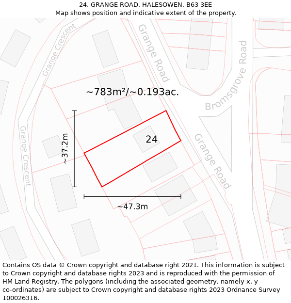 24, GRANGE ROAD, HALESOWEN, B63 3EE: Plot and title map