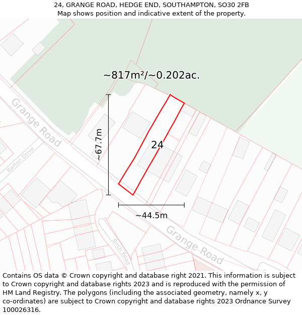 24, GRANGE ROAD, HEDGE END, SOUTHAMPTON, SO30 2FB: Plot and title map