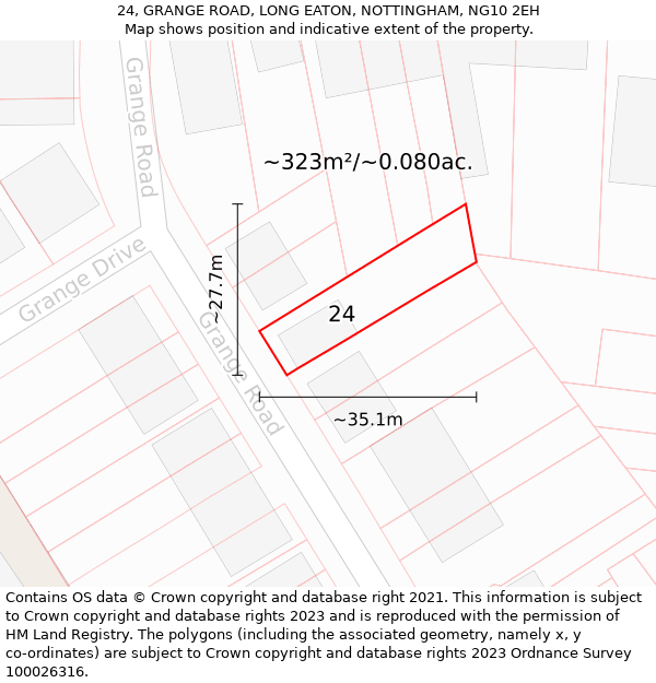 24, GRANGE ROAD, LONG EATON, NOTTINGHAM, NG10 2EH: Plot and title map