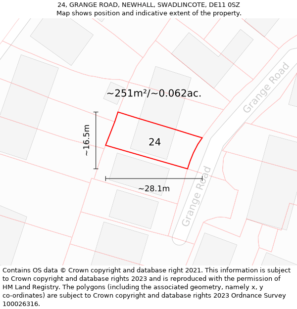 24, GRANGE ROAD, NEWHALL, SWADLINCOTE, DE11 0SZ: Plot and title map