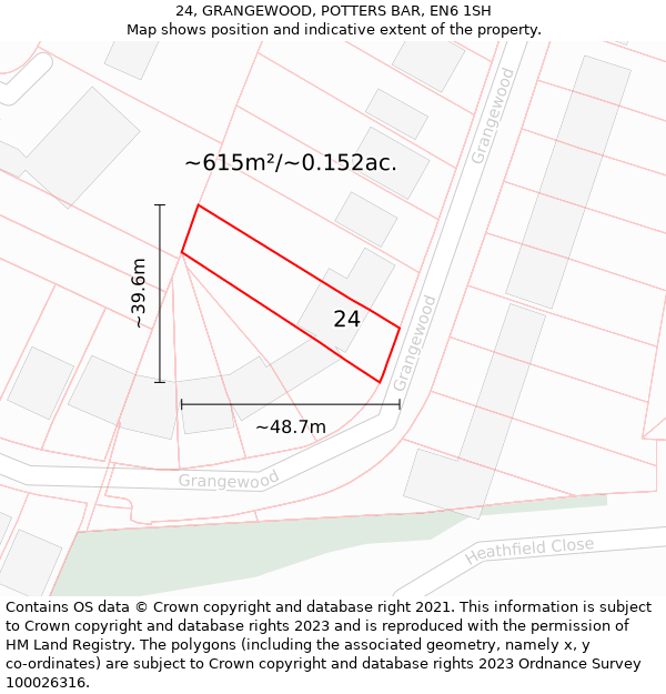 24, GRANGEWOOD, POTTERS BAR, EN6 1SH: Plot and title map