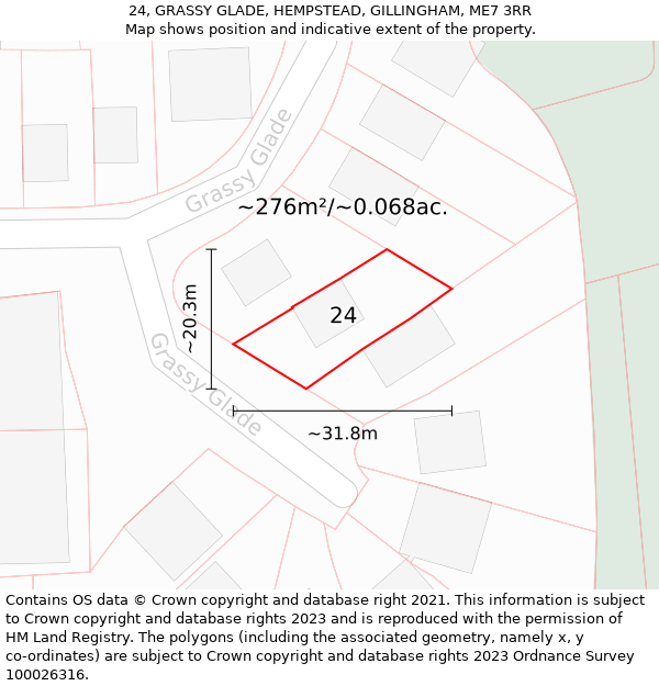 24, GRASSY GLADE, HEMPSTEAD, GILLINGHAM, ME7 3RR: Plot and title map