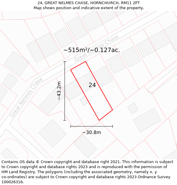 24, GREAT NELMES CHASE, HORNCHURCH, RM11 2PT: Plot and title map