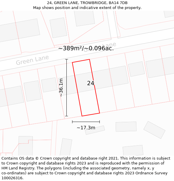 24, GREEN LANE, TROWBRIDGE, BA14 7DB: Plot and title map