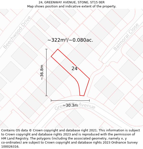 24, GREENWAY AVENUE, STONE, ST15 0ER: Plot and title map