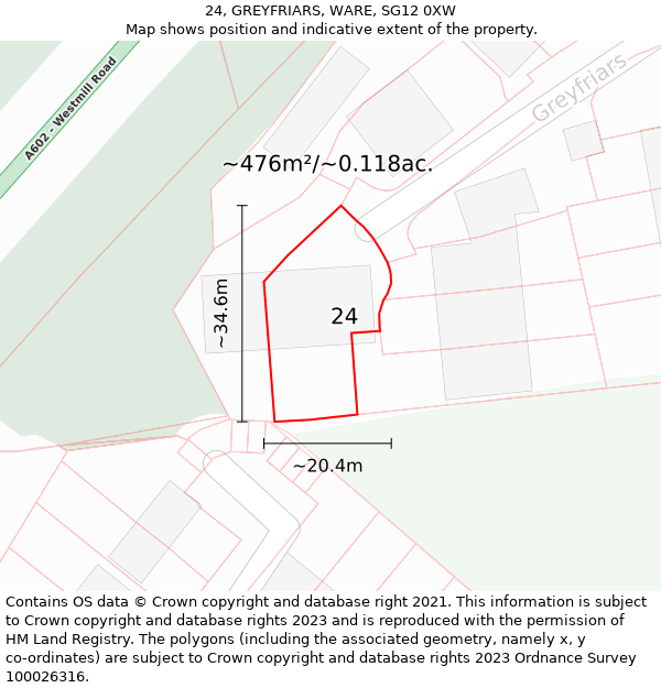 24, GREYFRIARS, WARE, SG12 0XW: Plot and title map