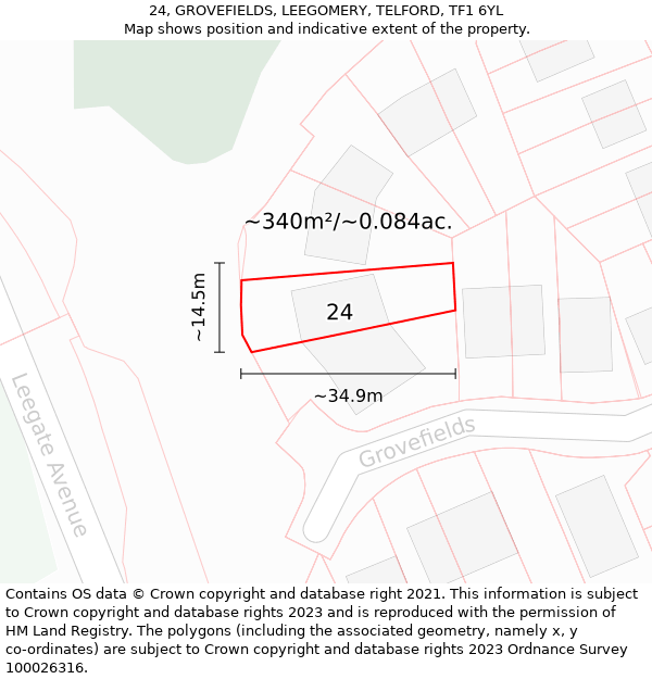 24, GROVEFIELDS, LEEGOMERY, TELFORD, TF1 6YL: Plot and title map