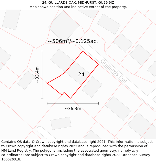 24, GUILLARDS OAK, MIDHURST, GU29 9JZ: Plot and title map