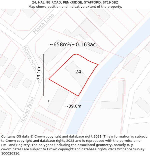 24, HALING ROAD, PENKRIDGE, STAFFORD, ST19 5BZ: Plot and title map